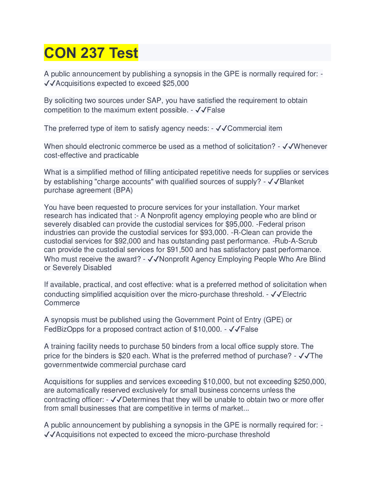 Preview image for Defence Acquisition University CON 237 Test | 100% Correct Answers